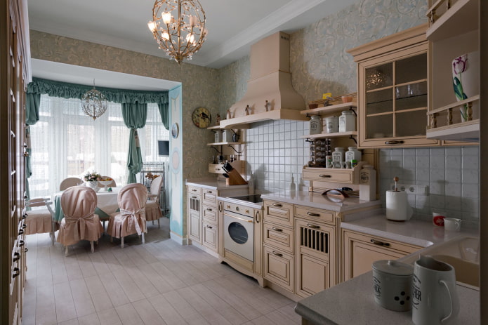 thiết kế nhà bếp kết hợp với hành lang theo phong cách Provence