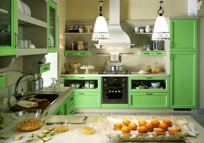 thiết kế nhà bếp màu xanh lá cây nhạt