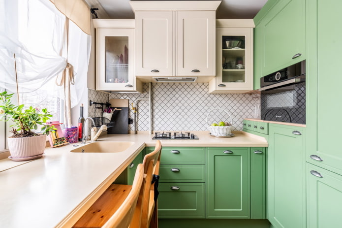 encimera de cocina en tonos verdes