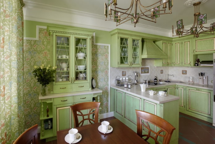 virtuvės dizainas žalios spalvos