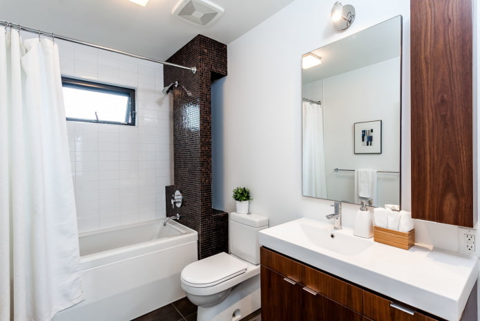 Vonios kambarys su rudomis detalėmis