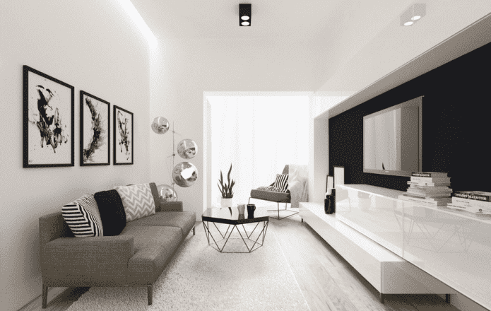 Černobílý obývací pokoj