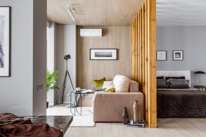 zónování v interiéru ložnice-obývací pokoj
