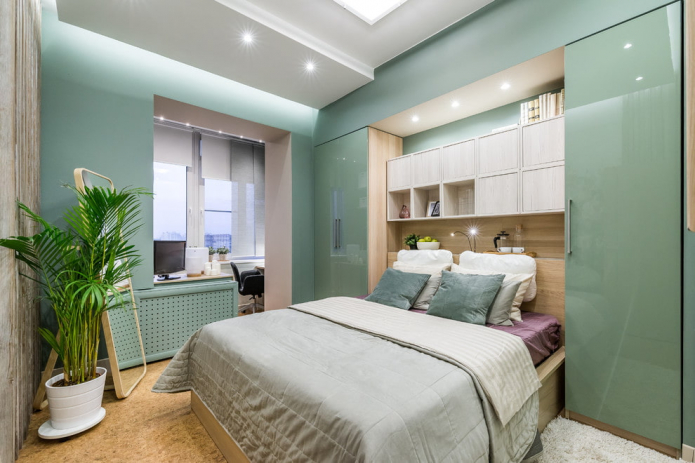 vihreä makuuhuone moderniin tyyliin