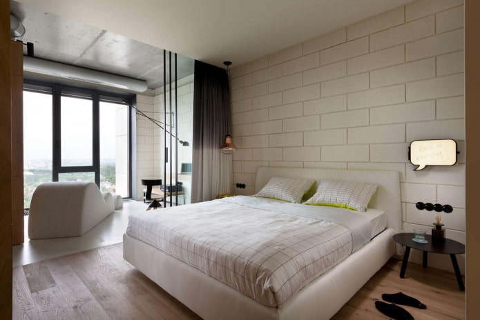 interior design di una camera da letto abbinata a una loggia
