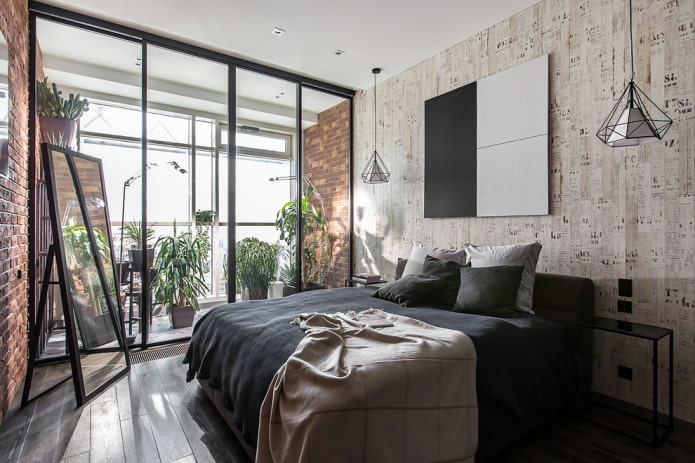 интериорен дизайн на спалня, съчетана с лоджия