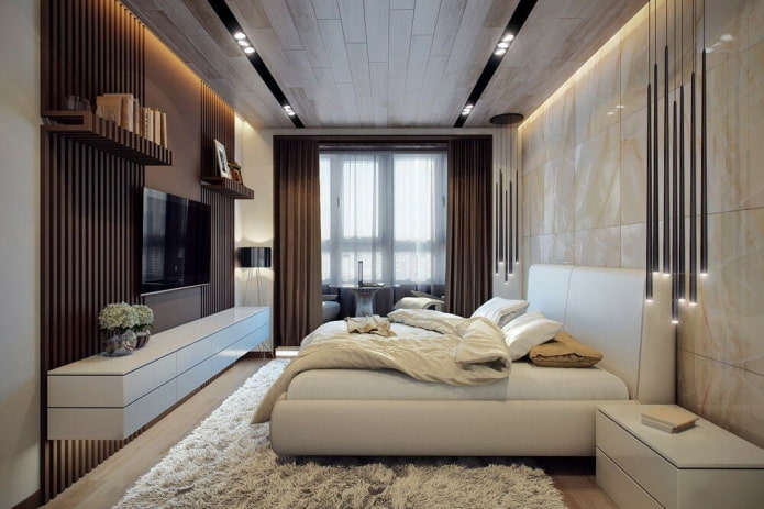 bir sundurma ile birleştirilmiş bir yatak odasının iç tasarımı