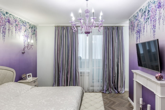 dizajn interiéru spálne lila