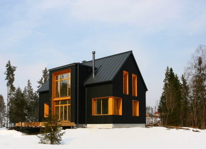 musta talo skandinaaviseen tyyliin