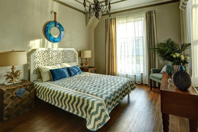 dekoras miegamajame Viduržemio jūros stiliaus
