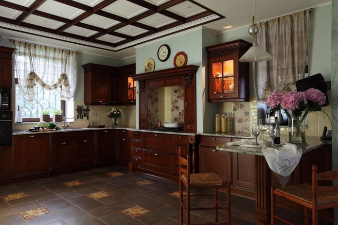 עיצוב ותאורה של חלל המטבח בסגנון אנגלי