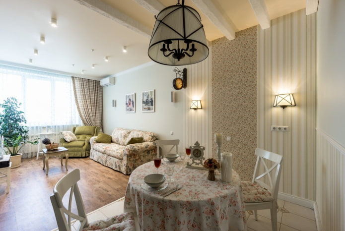 zonizzazione della cucina-soggiorno in stile provenzale
