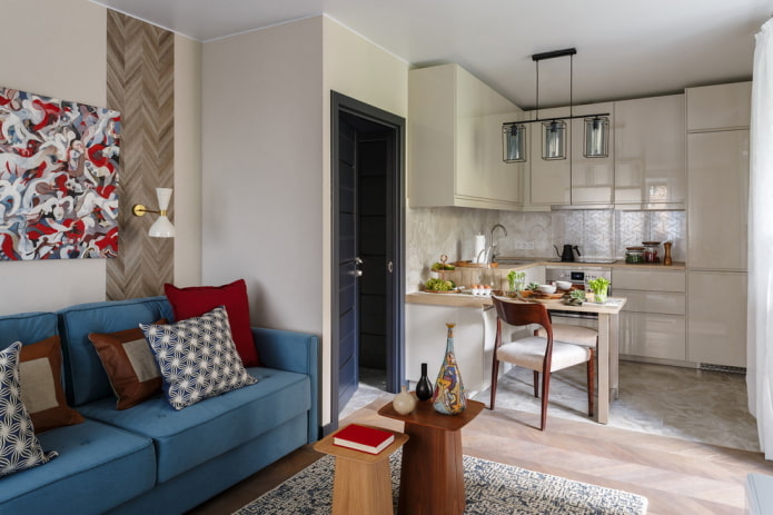 cuina-sala d'estar rectangular amb una superfície de 20 places