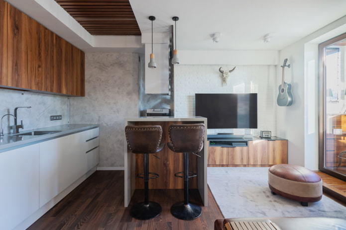 تقسيم غرفة المعيشة في المطبخ بمساحة 12 متر مربع