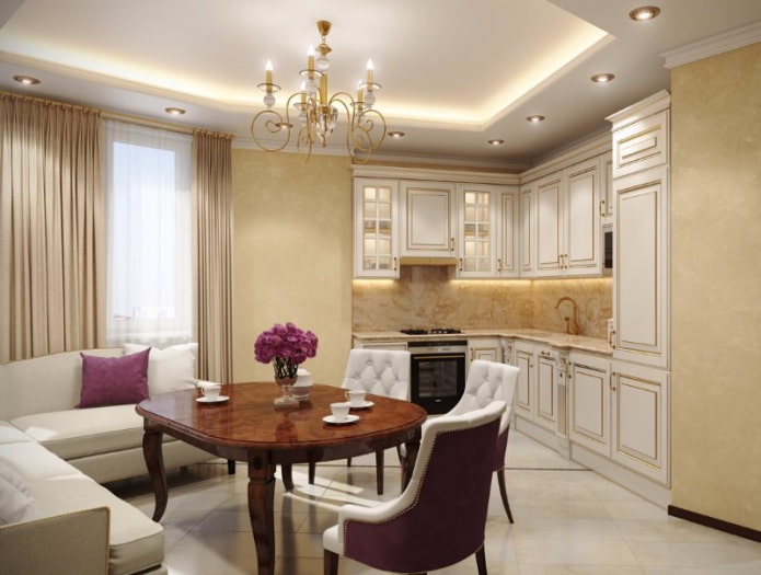 decorazione della cucina-soggiorno in stile classico