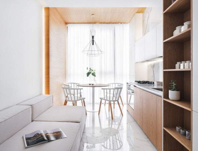 interiér malé kuchyně-obývacího pokoje
