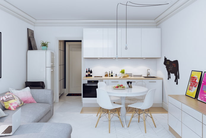 ontwerp van een kleine keuken-woonkamer