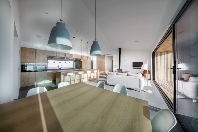 moderní kuchyň-obývací pokoj interiér