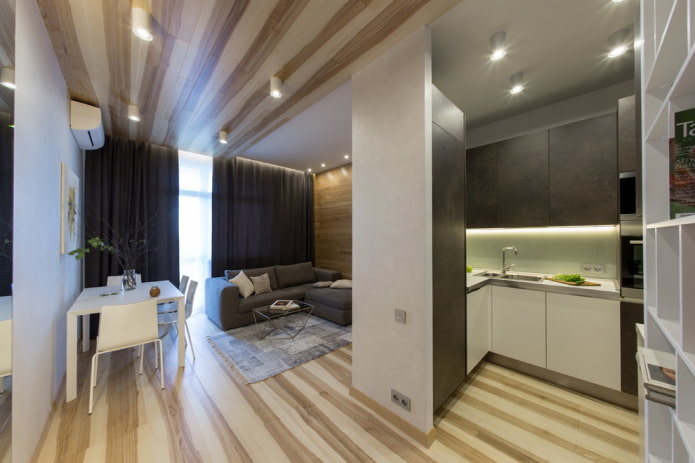 zónové osvetlenie v interiéri kuchyne-obývacej izby
