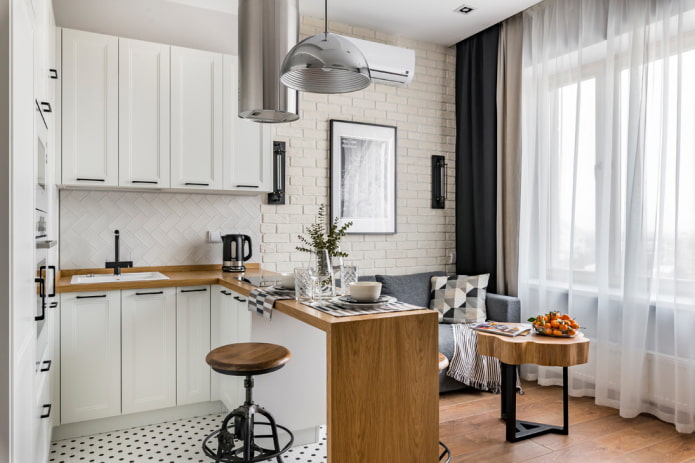 16 karelik bir alana sahip mutfak-oturma odasının imar edilmesi