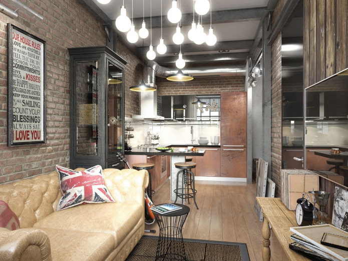 design interiéru obývacího pokoje s kuchyní o rozloze 16 čtverců