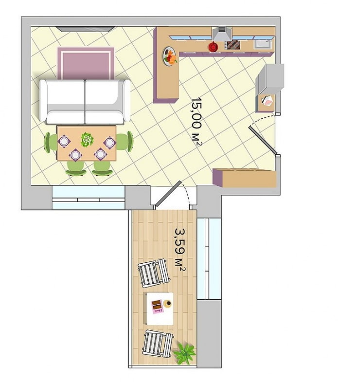 obdĺžniková kuchyňa-obývacia izba