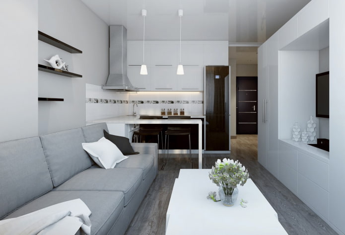 umístění pohovky v interiéru kuchyně-obývací pokoj