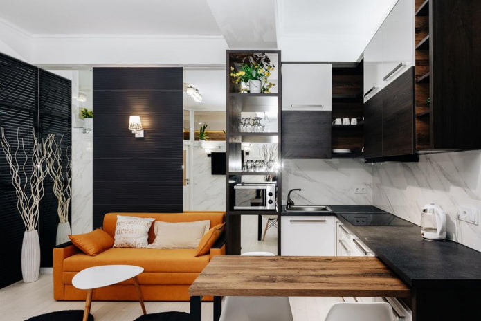 kuchyňa-obývacia izba dizajn 15 štvorcov