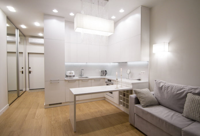 interiér kuchyne-obývacia izba 15 štvorcov v high-tech štýle