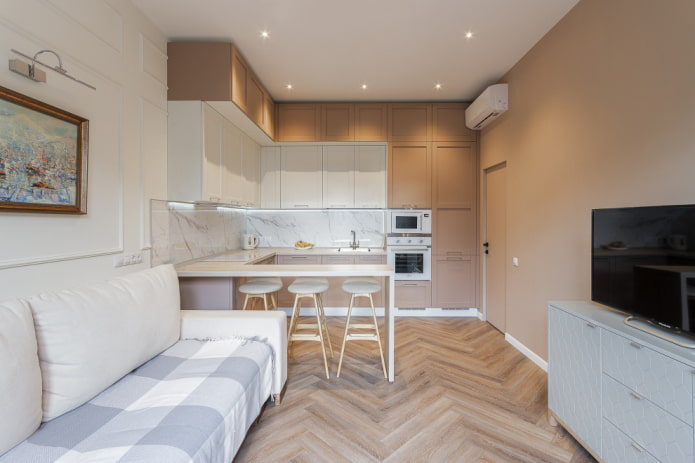obdĺžnikový dizajn kuchyňa-obývacia izba