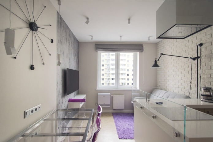 design kuchyně a obývacího pokoje s jedním oknem