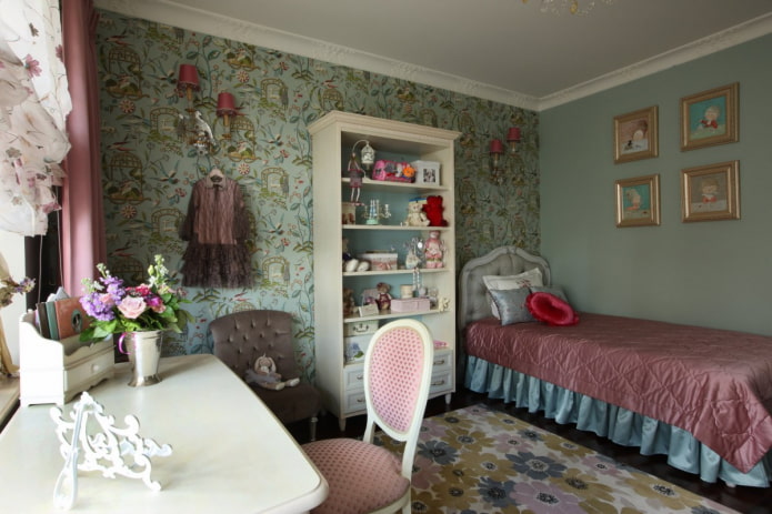 Provence tarzında kızlar için yatak odası
