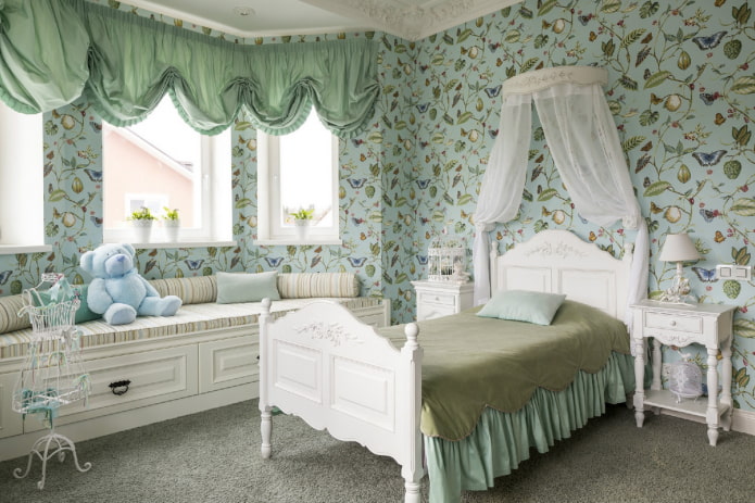 lasten makuuhuoneen sisustuksen värit provencelaiseen tyyliin