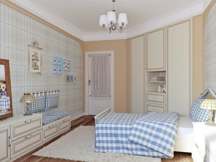 Provence tarzında bir çocuk için yatak odası