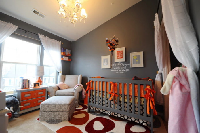 تصميم غرفة الأطفال باللون الرمادي الداكن