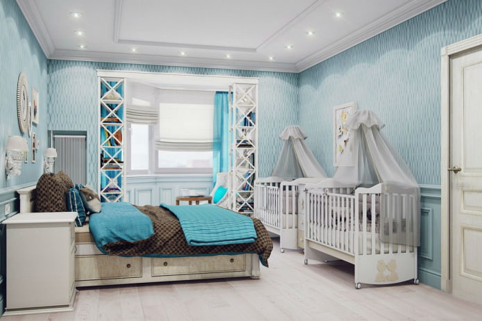 khu vực dành cho trẻ em trong nội thất phòng ngủ của bố mẹ