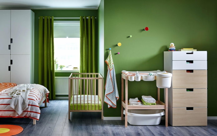 huonekalujen sijoittelu makuuhuone-lastentarhan sisätiloihin