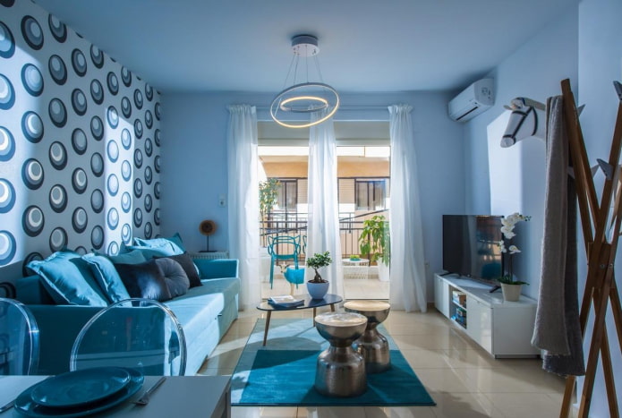 decorazione d'interni soggiorno blu