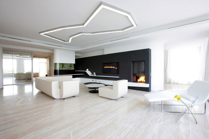 obývacia izba v štýle minimalizmu v interiéri domu