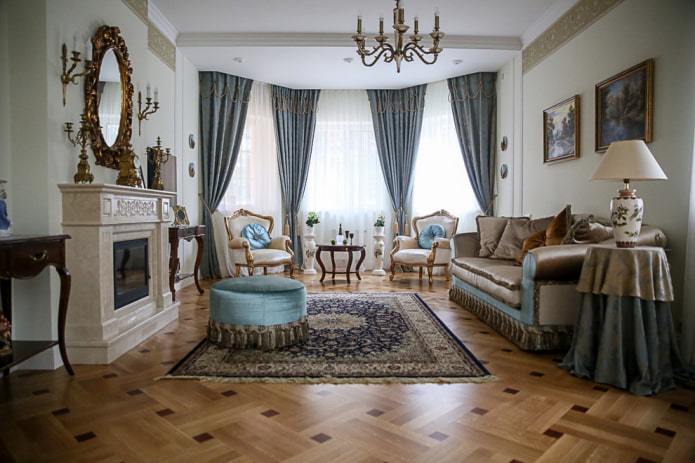 dzīvojamās istabas dizains klasiskā stilā