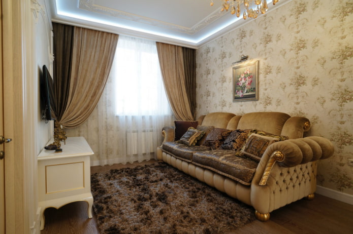 interiér malého obývacího pokoje v klasickém stylu