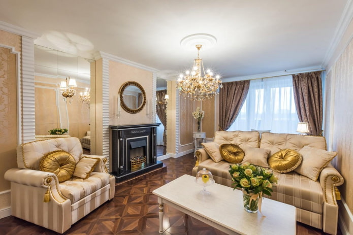 dzīvojamās istabas dizains klasiskā stilā