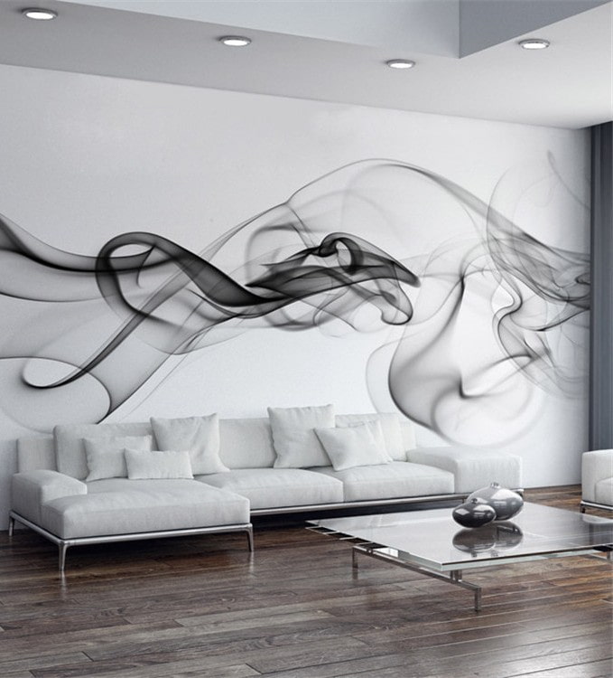 nástěnné malby v obývacím pokoji bílé