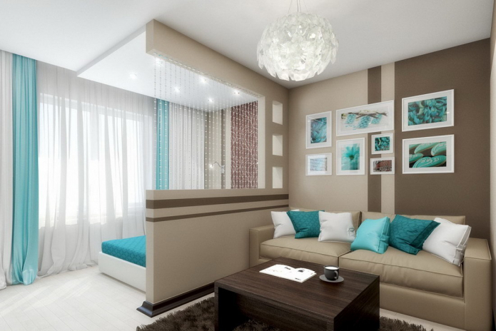 osvětlení zónování v interiéru ložnice-obývací pokoj