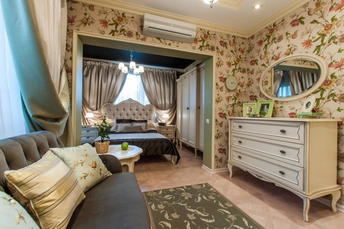 interiér ložnice-obývací pokoj ve stylu Provence