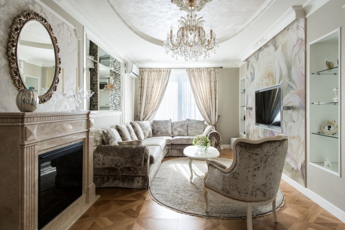 obývací pokoj s 18 čtverci v klasickém stylu