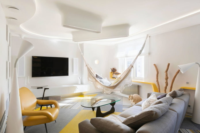 Obývací pokoj s houpací sítí