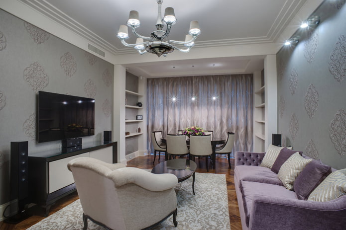 ēdamistabas zona dzīvojamā istabā Hruščova dzīvoklī