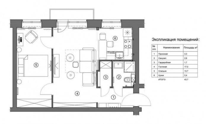 prestavba dvojizbového bytu v Chruščov