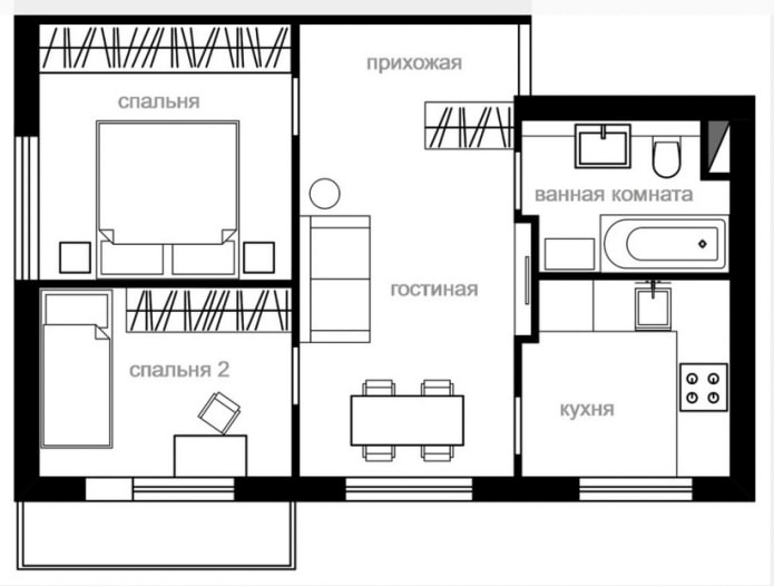 remodelación de un apartamento de dos habitaciones en Jruschov